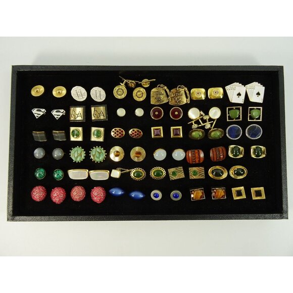 Huge Lot of Cufflinks 35 Pairs Vintage and Designer Cuff Links w Tray - Picture 2 of 8
